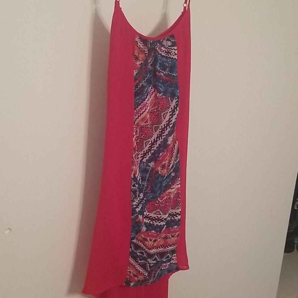 Red patterned evening dress - Picture 4 of 5